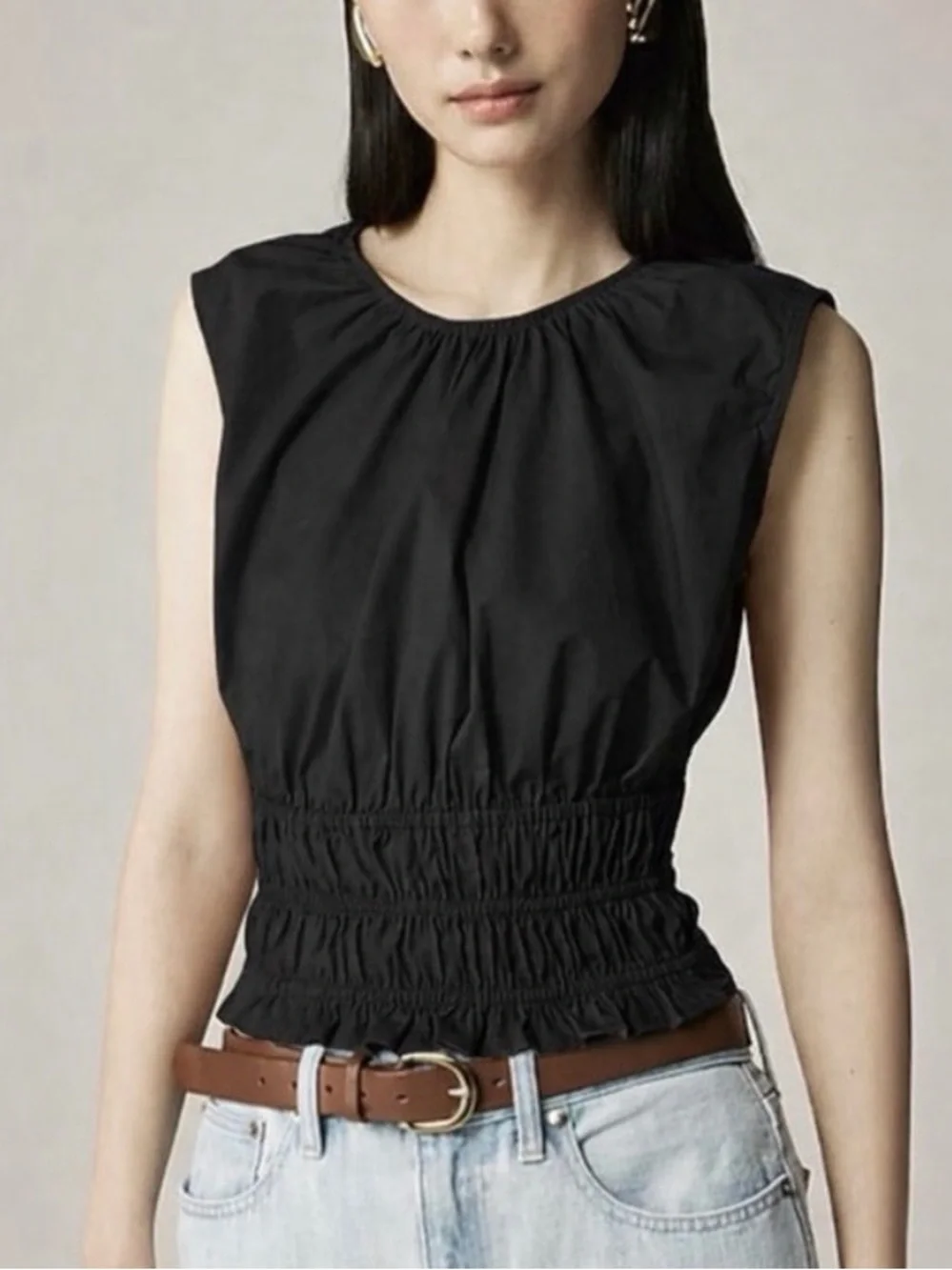 J. Crew Black Hyacinth Top in Cotton Poplin